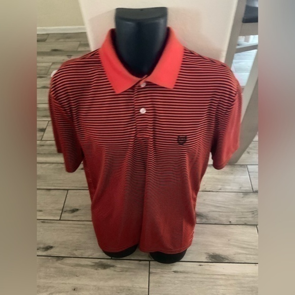 Men’s used Orange black striped polo shirt Chaps size L large